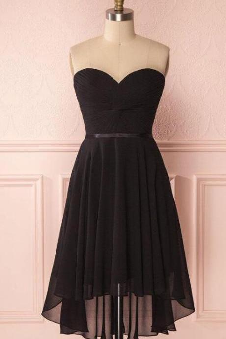 Simple Prom Dress,sweetheart Black Short Prom Dress,chiffon High Low Prom Dress,black Homecoming Dress