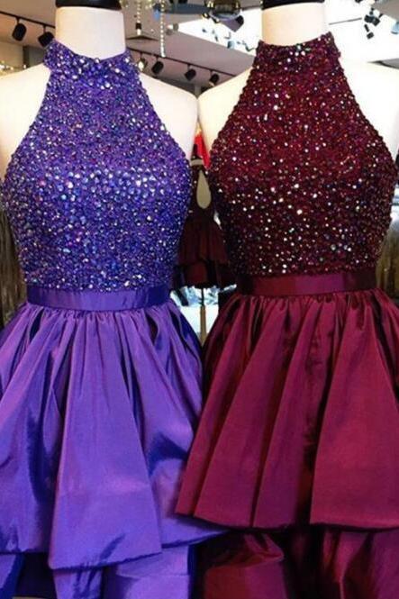 Beading Top Homecoming Dresses, Stain Homecoming Dress,high Neck Homecoming Dress, Sexy Homecoming Dress,knee Length Party Prom Dresses