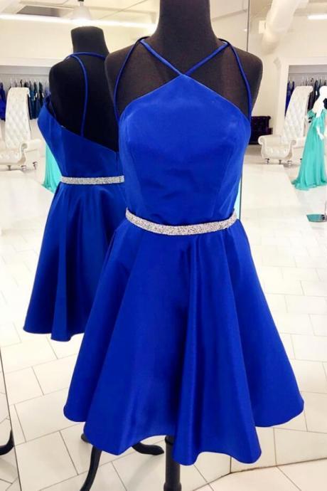 Short Satin Prom Dresses,simple Homecoming Dress,royal Blue Homecoming Dress,short Homecoming Dress,spaghetti Straps Women Dresses