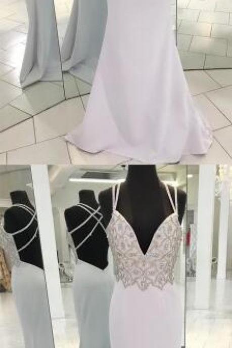 Charming Prom Dress, Prom Dress,beading Prom Dress,spaghetti Straps White Satin Long Prom Dress With Beading