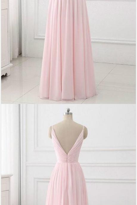 Simple Prom Dress,pink A-line Prom Dress, Prom Dress,spaghetti Straps Long Prom Dress,long Evening Dress