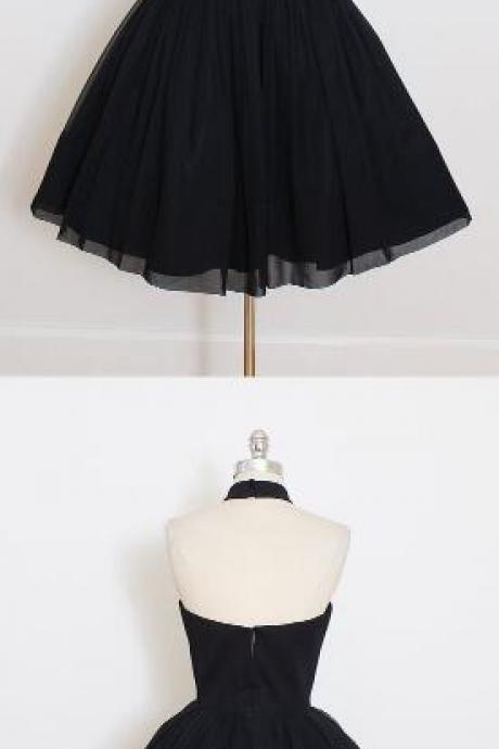 Black Chiffon Prom Dress,Simple Homecoming Dress,Cheap Prom Dress,Halter Homecoming Dress,Short Mini Party Dress,High Quality
