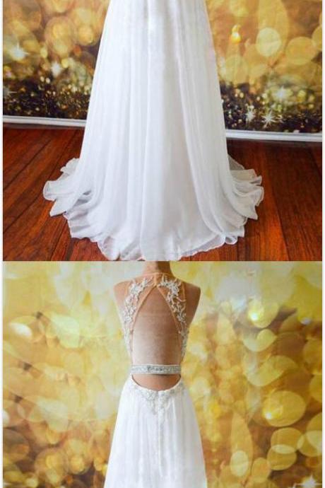 Lace Prom Dress,sexy Prom Dress,chiffon Prom Dress,white A-line Lace Long Prom Dresses, Evening Dresses