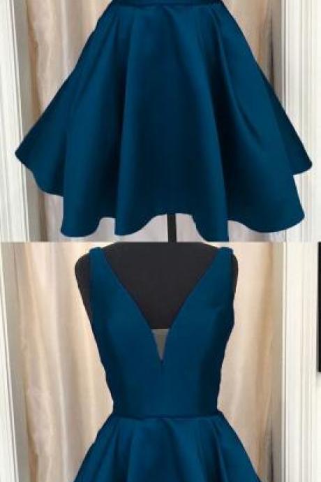 Sexy Plunge V-neck Homecoming Dress,satin Homecoming Dresses,short Cocktail Party Gowns,stain Prom Dress