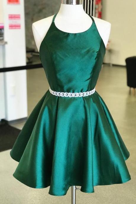 Dark Green Homecoming Dresses,stain Homecoming Dress, Open Back Short Prom Dresses,sexy Homecoming Dress