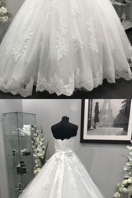 A Line Wedding Dress,Lace Appliques Crystal Beaded Wedding Dress,Beach Wedding Dress,Sashes Tulle Wedding Dresses Ball Gowns