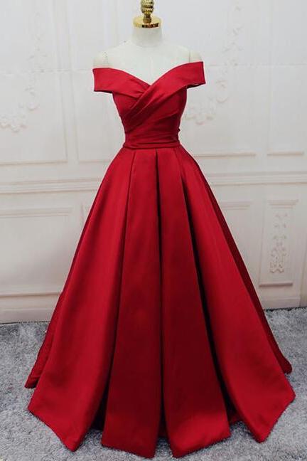 Elegant Off Shoulder Prom Dresses,red Prom Dresses,stain Prom Dresses,a-line Prom Dresses,long Evening Dresses,party Dresses
