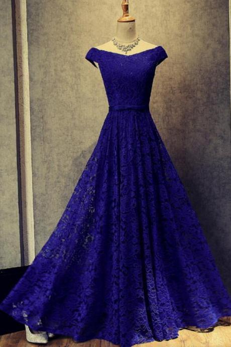 Elegant A-line Prom Dress,beautiful Blue Prom Dresses, Floor Length Prom Dress,lace Long Evening Dresses, Formal Evening Gown