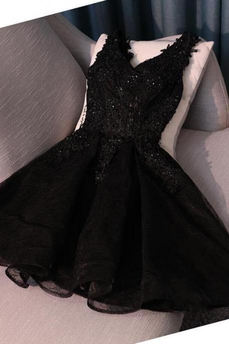 Black Lace Homecoming Dress,short Prom Dress, V Neck Homecoming Dress
