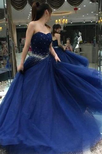 Tulle Prom Dresss,ball Gown Prom Dresses,sexy Prom Dress,sweetheart Tulle Floor-length Beading Lace-up Prom Dresses