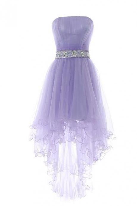 High Low Homecoming Dress ,Strapless Short Prom Dress,Lavender Prom Dress,Cheap Prom Gown
