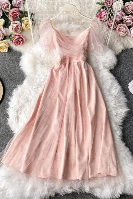 Simple Tulle Short Dress Pink Summer Dress
