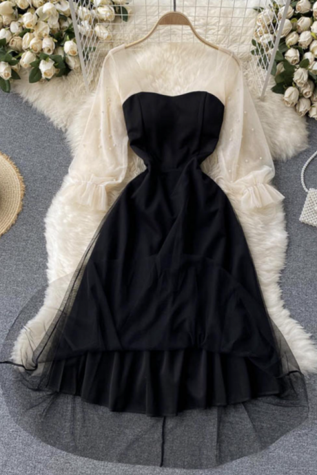 A Line Tulle Short Dress Black Dress