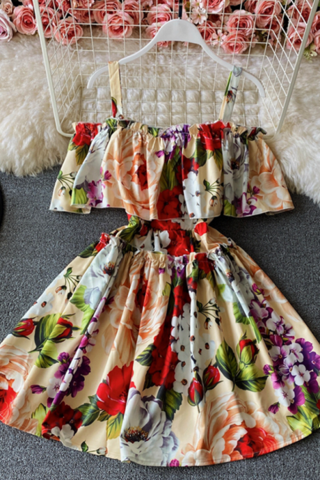 Sweet floral pattern short fashon dress