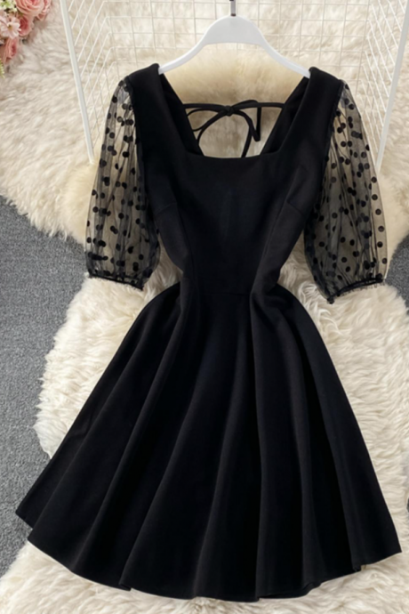 A Line Short Dress Black Fashion Dress