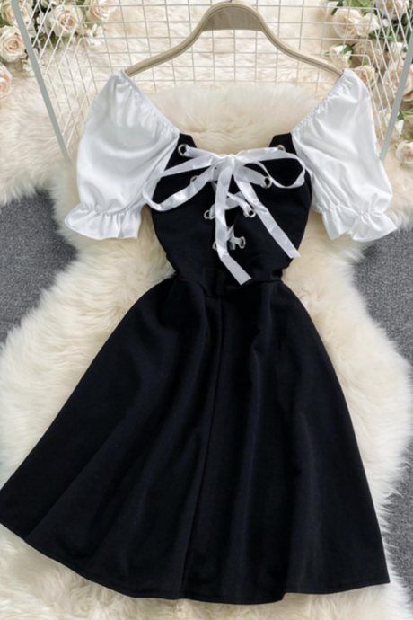 Cute Black And White Short Dress Fashion Dress