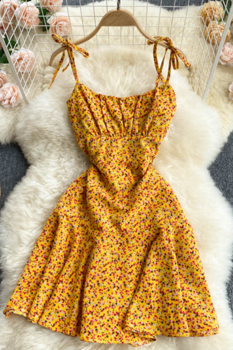 Sweet Floral Dress Short Suspender Skirt