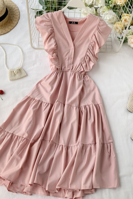 Vintage Ruffled Sleeveless Summer Dress