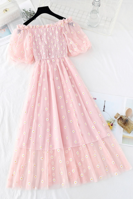 Cute A Line Daisy Flower Dress Girl Summer Dress
