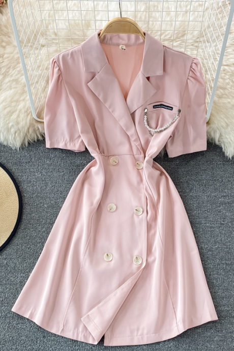 Sweet Double-breasted Short-sleeved Suit Dress