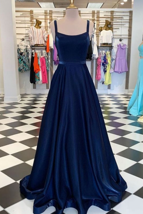 Dark Blue Long Prom Dress, Simple Blue Evening Dres