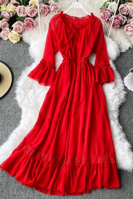 A line Red chiffon dress fashion girl dress