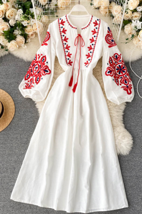 Long Sleeve Dress Loose Embroidered Dress