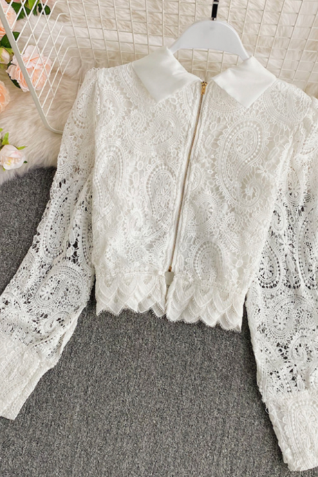 White hollow lace top