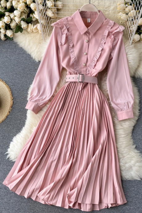 Fashion Sweet Pink A Line Long Sleeve Dress