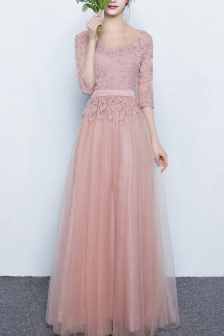 Lovely Pink Tulle Bridesmaid Dresses Long