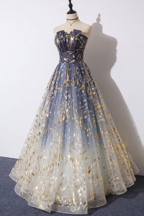 A Line Blue Fashionable Long Prom Dress 2021