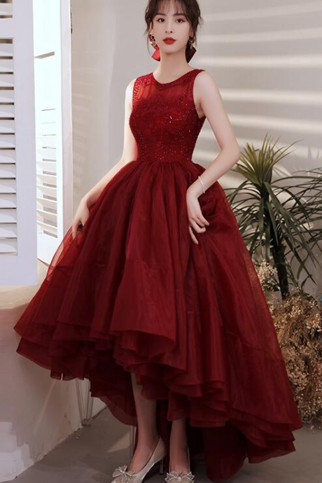 High Low Chic Party Dresses Prom Dress, Dark Red Homecoming Dresses