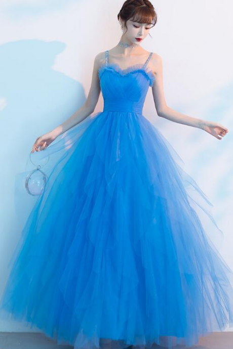 Sweetheart Tulle Long Formal Dress Evening Dress, Beautiful Blue Prom Dres