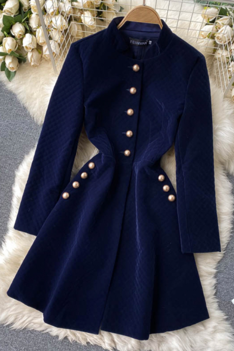 Retro Blue Velvet Dress Jacket