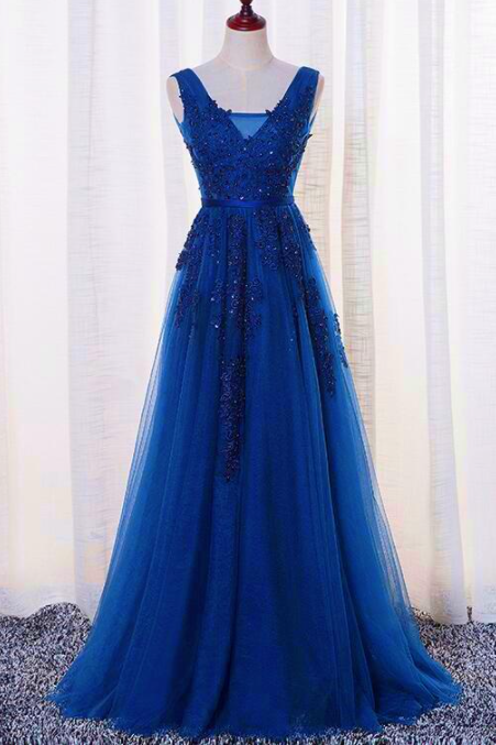 Royal Blue Long Tulle A-line Bridesmaid Dress