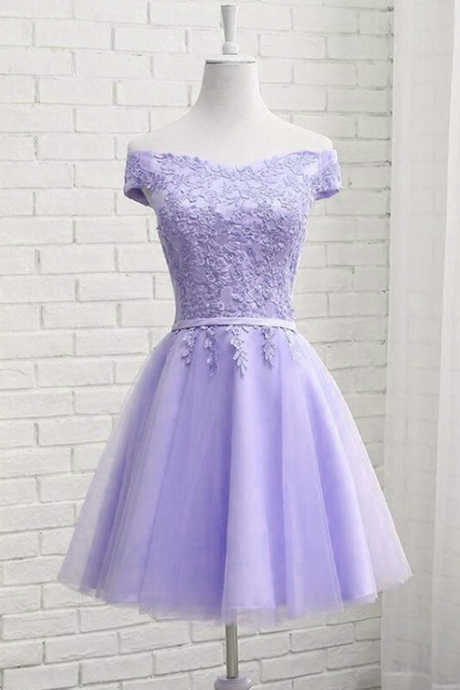 Light Purple Tulle Short Pom Dress, Cute Party Dress