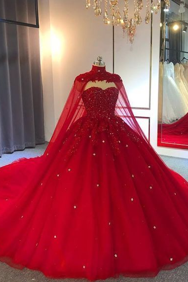 Lucky Red Ball Gown Wedding Dresses With Beadings