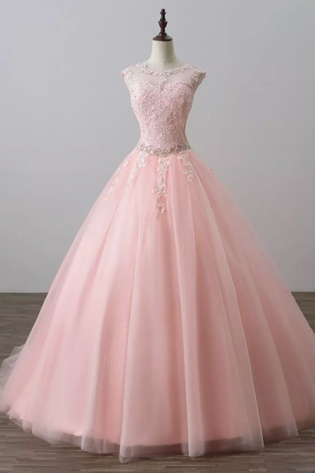 Charming Pink Tulle Sweet 16 Dress With Lace, Formal Dresses