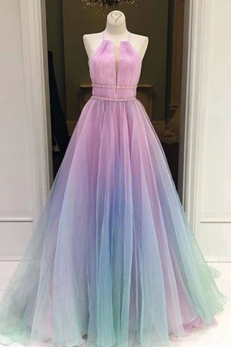 Multi Color Ombre Long Formal Evening Dresses