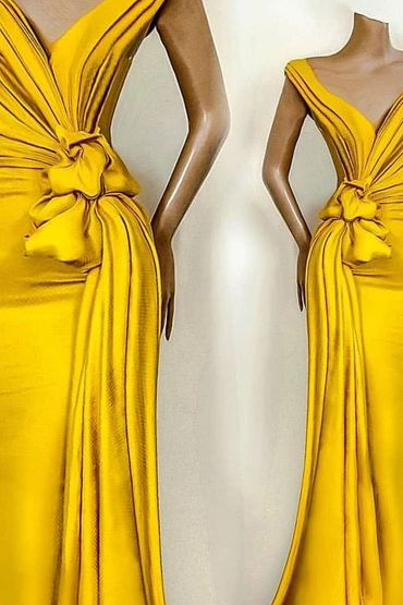 Sexy African Evening Dresses Pleats Knoted Prom Gowns