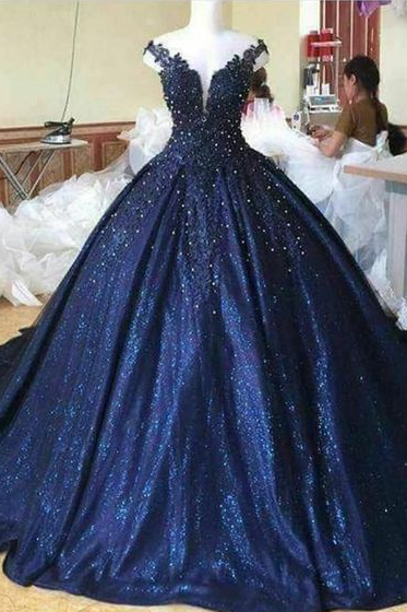 Navy Blue Ball Gown Prom Dress Evening Dress