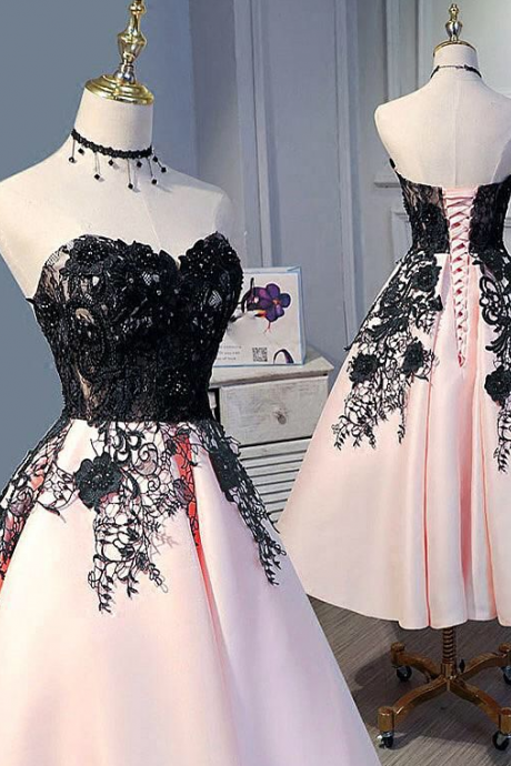 Light Pink Tea Length Formal Dress, Prom Dress