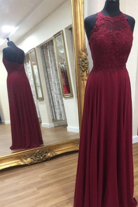 A Line Long Prom Dress With Applique