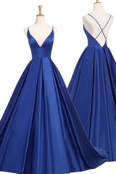 Spaghetti Straps Royal Blue Prom Dress