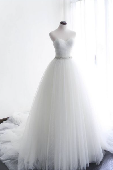 Simple White Tulle Wedding Dress