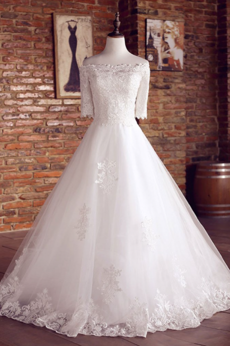 Tulle Lace Long Wedding Dress, Lace Wedding Gown