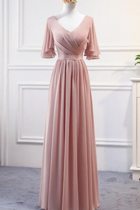 Dark Pink Chiffon Long Bridesmaid Dresses