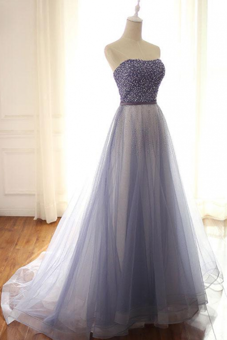 Tulle Long Evening Dresses With Beading,evening Dress