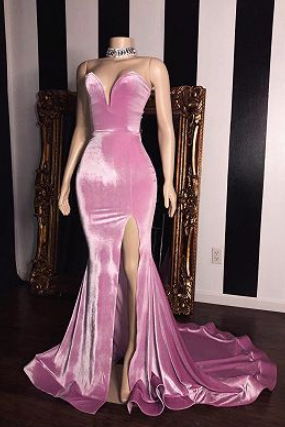 Pink Velvet Sweetheart Prom Dresses Evening Dress