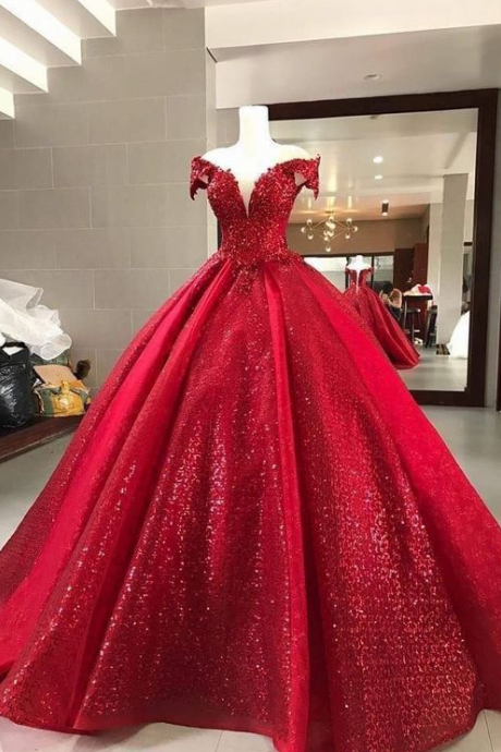Sparkly Prom Dresses, Sweetheart Ball Gown Prom Dresses